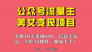 公众号流量主美女变现项目,实操10天变现600+,一个小副业利用AI无脑搬…-PAY资源网-免费资源下载中心