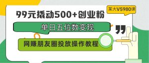 99元撬动500+创业粉,单日五位数变现,网赚朋友圈投放操作教程价值5980!-PAY资源网-免费资源下载中心